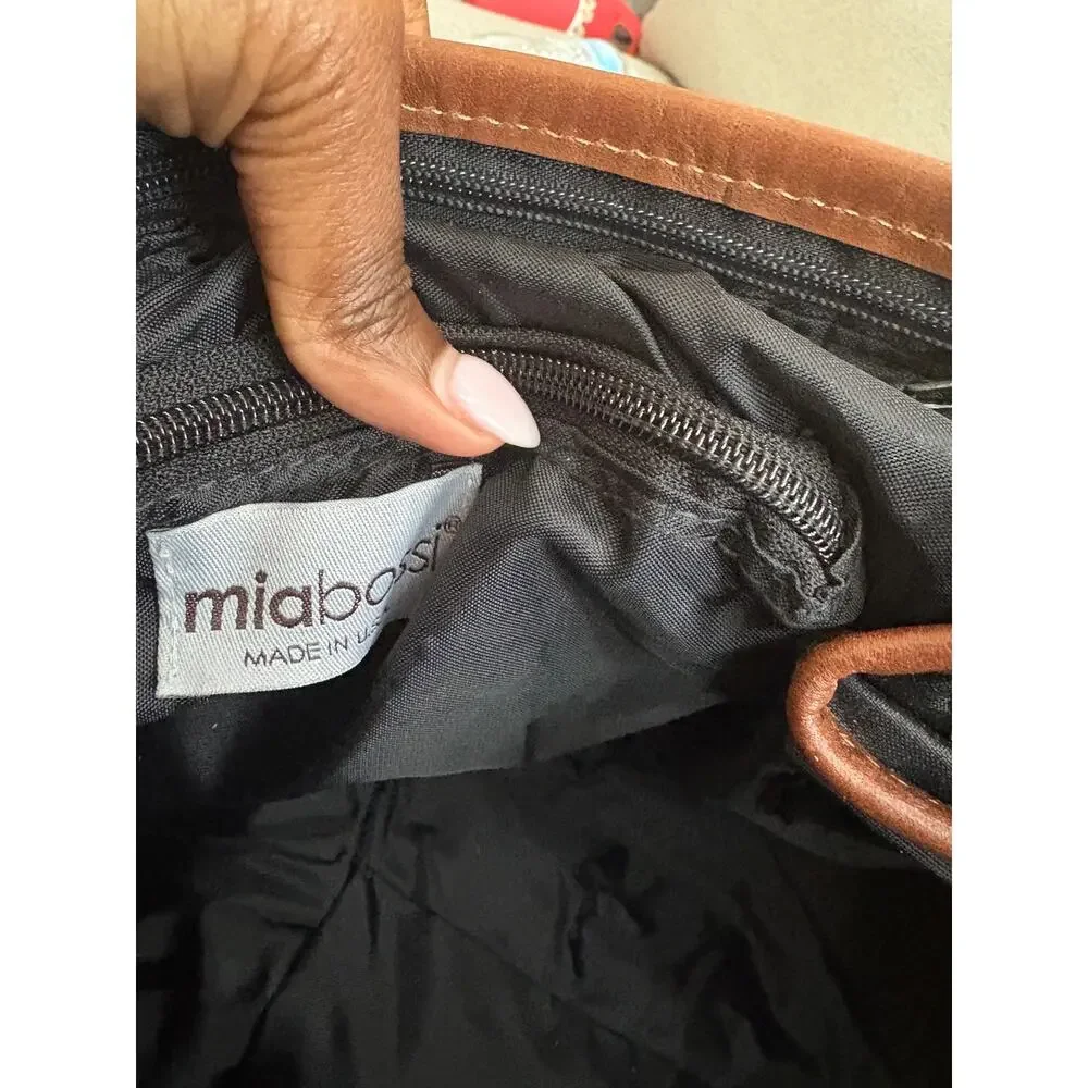MiaBossi Diaper Bag - Black Polka Dot Canvas with Brown Leather Trim